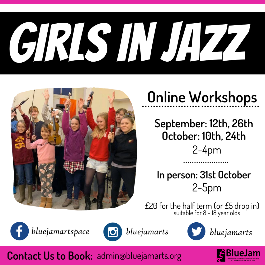 A poster for a BlueJam Girls in Jazz session